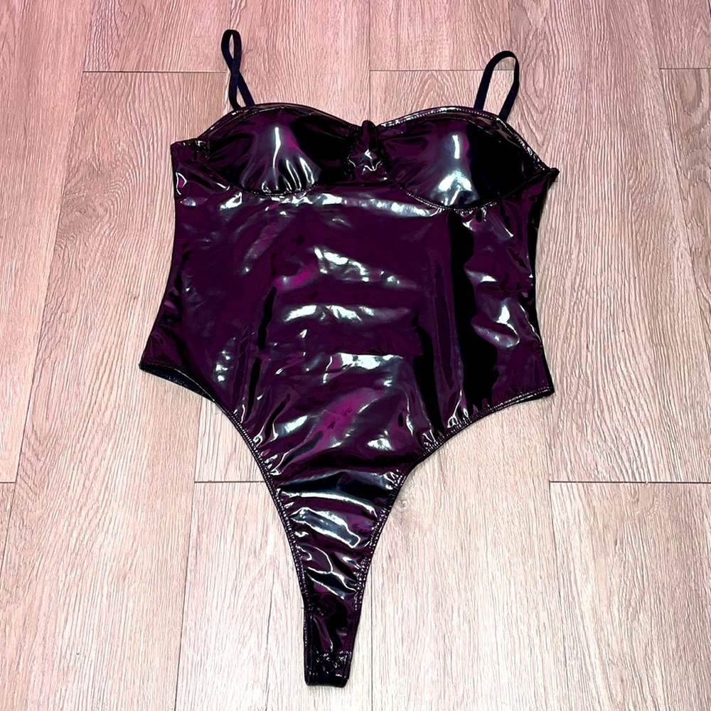 Say What? Black Faux Leather bodysuit